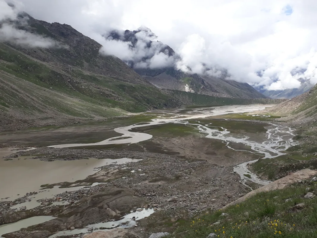 Mantali Lake, a majestic glacial lake enroute Pin Parvati Pass, High In Himalayas