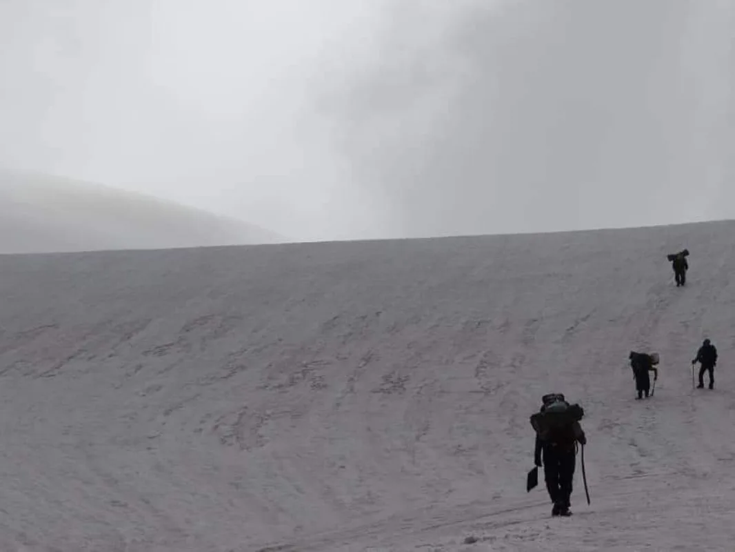 Ascending from Camp 1 to Camp 2 enroute Pin Parvati Pass, High In Himalayas